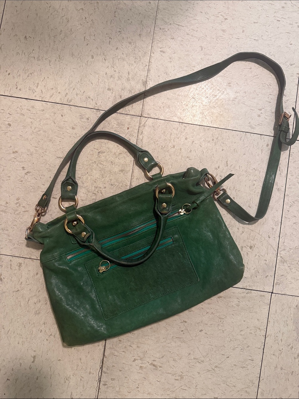 Pietro Alessandro Emerald Green Leather Shoulder Bag with Gold Hardware